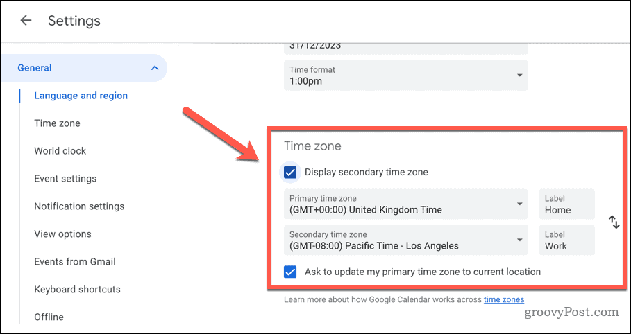 Ορίστε ρυθμίσεις ζώνης ώρας στο Ημερολόγιο Google