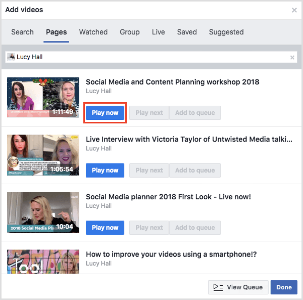 Κάντε κλικ στην επιλογή Αναπαραγωγή τώρα για να ξεκινήσετε την αναπαραγωγή βίντεο κατά τη διάρκεια του πάρτι παρακολούθησης στο Facebook.