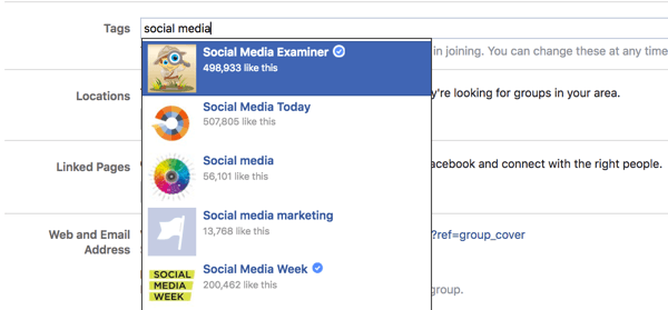 Προσθέστε έως και πέντε ετικέτες για την ομάδα σας στο Facebook.