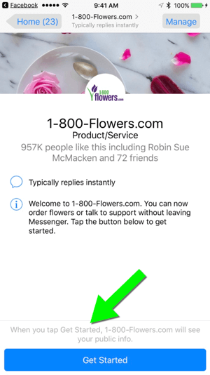 Η αποστολή ενός μηνύματος στο 1-800-Flowers.com μέσω της σελίδας του στο Facebook διευκολύνει τους χρήστες να γίνουν πελάτες.