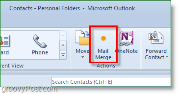 Το στιγμιότυπο του Outlook 2010 - κάντε κλικ στο στοιχείο συγχώνευσης αλληλογ