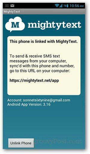 mightytext android οθόνη