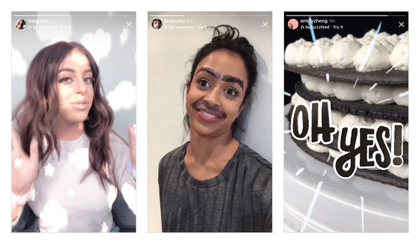 Το Instagram παρουσίασε την πρώτη του σειρά από νέα εφέ κάμερας που σχεδιάστηκαν από την Ariana Grande, την Buzzfeed, τη Liza Koshy, την Baby Ariel και την NBA στην κάμερα Instagram και σχεδιάζει να φέρει σύντομα περισσότερα νέα εφέ.