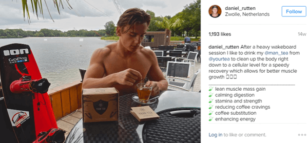 Ο αθλητής Daniel Rutten ποζάρει με το Man Tea και επισημαίνει τα οφέλη για τους οπαδούς του στο Instagram.
