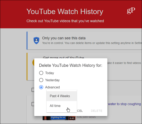 Διαγράψτε το ιστορικό παρακολούθησης του YouTube