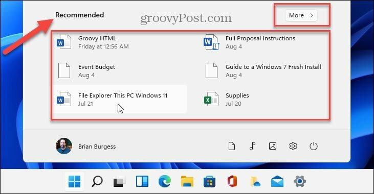 Εμφάνιση προτεινόμενων στοιχείων Windows 11