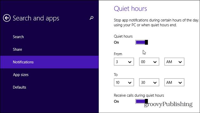 Ήρεμες ώρες στα Windows 8.1 Σας επιτρέπει να απενεργοποιήσετε τις Ειδοποιήσεις Εφαρμογών