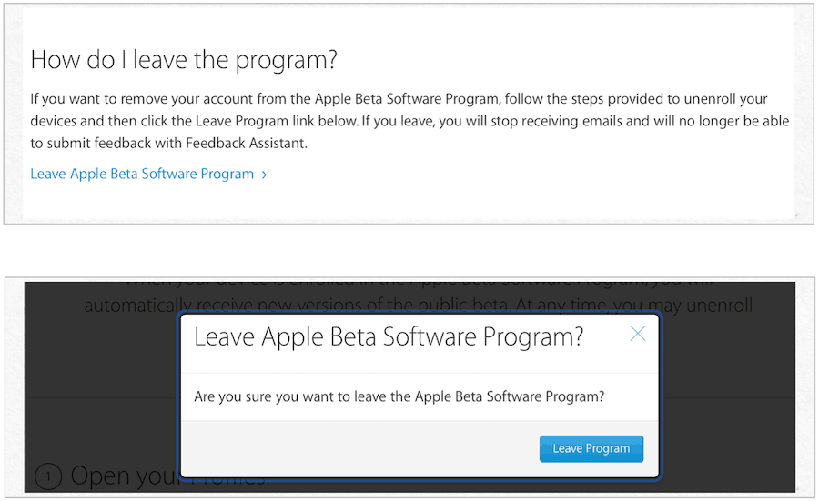αφήστε το πρόγραμμα beta στο apple