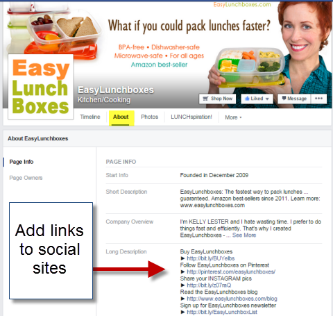 κοινωνικοί σύνδεσμοι σε περίπου τμήμα της εύκολης σελίδας στο Facebook για φαγητά