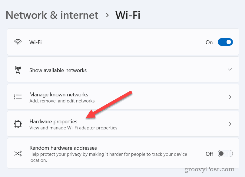 Ιδιότητες υλικού WiFi στα Windows 11