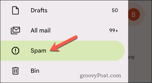 Ανοίξτε το φάκελο ανεπιθύμητης αλληλογραφίας του Gmail στην εφαρμογή για κινητά