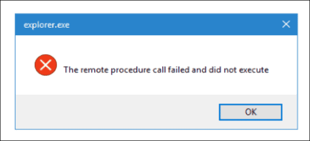 Παράδειγμα σφάλματος αποτυχημένης κλήσης διαδικασίας κατά την εκκίνηση του File Explorer.