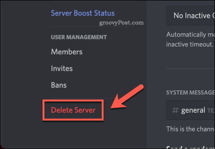 Discord delete server επιλογή