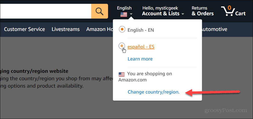 Αλλαγή γλώσσας στο Amazon