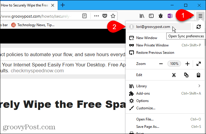Ανοίξτε τις προτιμήσεις συγχρονισμού στον Firefox για Windows