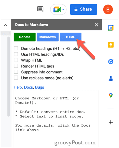 Μετατροπή σε HTML χρησιμοποιώντας Έγγραφα σε Markdown στα Έγγραφα Google