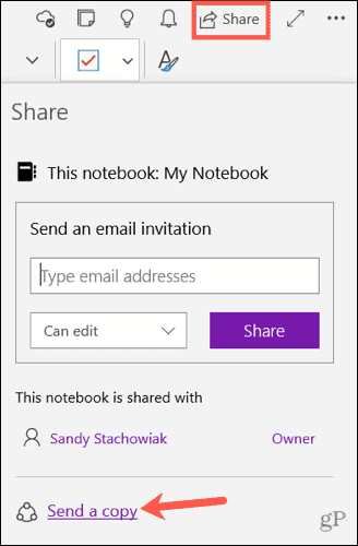 Στείλτε ένα αντίγραφο μιας σημείωσης στο OneNote για Windows 10