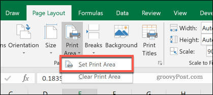 Ρύθμιση της περιοχής εκτύπωσης του Excel