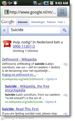Google γραμμή βοήθειας αυτοκτονίας στην Ολλανδία