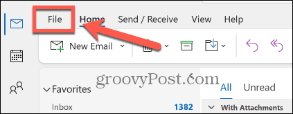 μενού αρχείου του Outlook