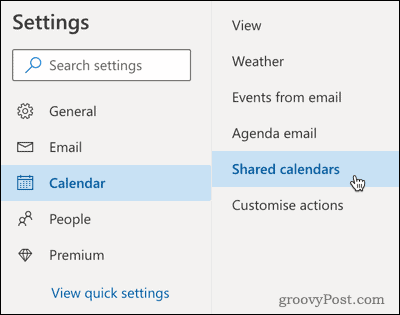 Επιλογή κοινόχρηστων ημερολογίων στο Outlook