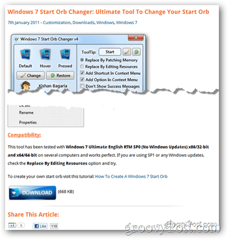 Windows 7 Έναρξη αλλαγής σφαίρας
