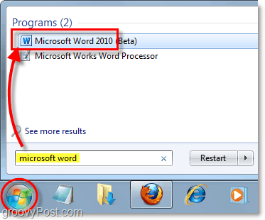 ξεκινήστε τη λέξη microsoft 2010 στα Windows 7
