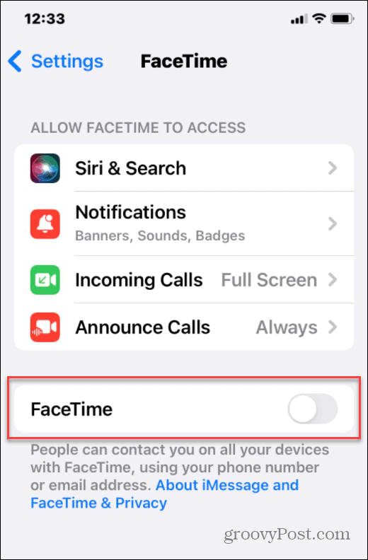 απενεργοποιήστε το facetime iphone