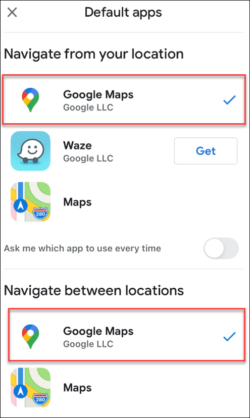 Το gmail google maps έχει επιλεγεί ως προεπιλογή