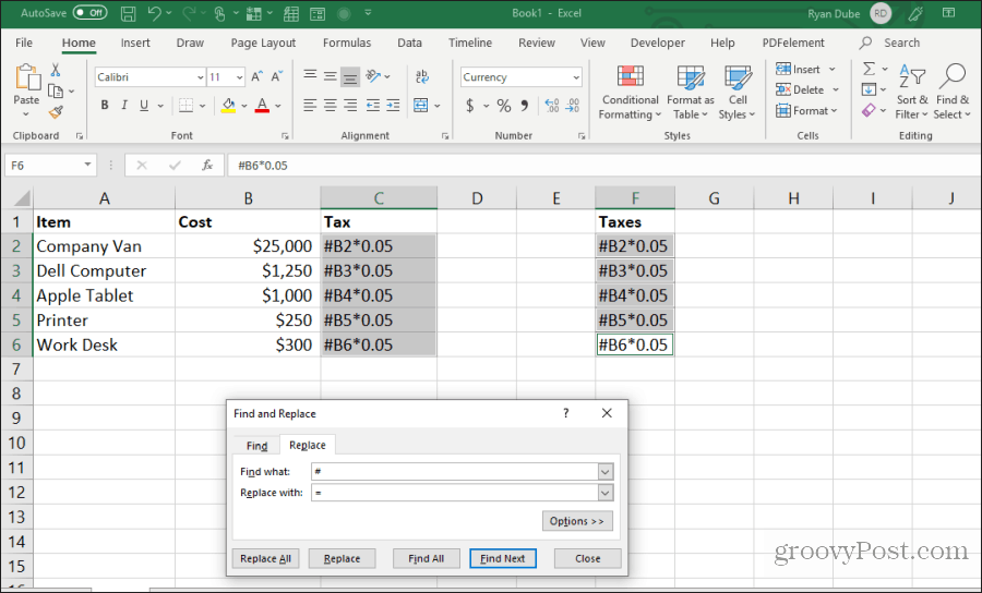 αναζήτηση και αντικατάσταση της φόρμας στο Excel