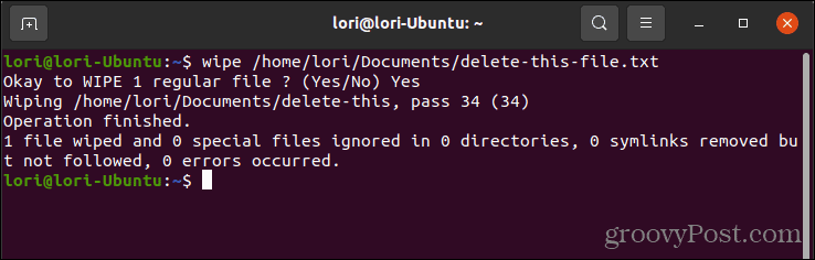 Διαγράψτε με ασφάλεια ένα αρχείο χρησιμοποιώντας το wipe στο Linux