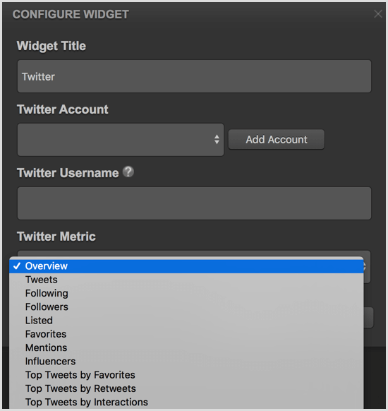 Cyfe διαμόρφωση widget Twitter