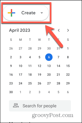Στιγμιότυπο οθόνης κουμπιού δημιουργίας Ημερολογίου Google