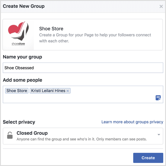 Facebook δημιουργήστε ομάδα με σελίδα