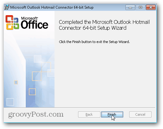 Outlook Connector του Outlook Hotmail - Κάντε κλικ στο κουμπί Τέλος