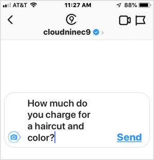 Παράδειγμα συνήθους ερώτησης για επιχειρήσεις στο Instagram.