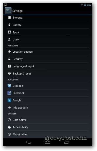 Λογαριασμοί χρηστών του Nexus 7 - ρυθμίζει τον χρήστη