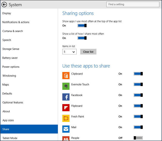 επιλογές κοινής χρήσης Windows 10