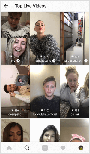 Κορυφαία ζωντανά βίντεο στο Instagram στην καρτέλα Αναζήτηση και Εξερεύνηση