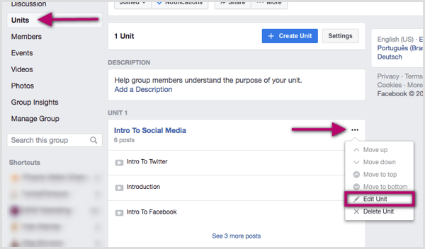Κάντε κλικ στις τρεις τελείες στα δεξιά της μονάδας ομάδας Facebook που θέλετε να επεξεργαστείτε.