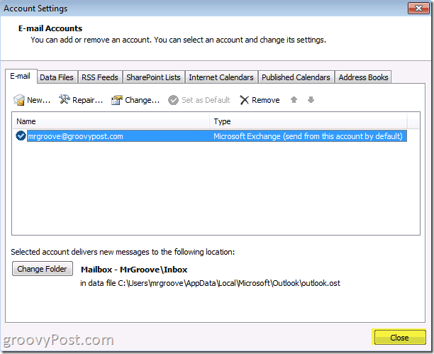 Πλήκτρο Κλείσιμο οθόνης του Outlook 2010 για εξοικονόμηση εξοικονόμησης λογαριασμού