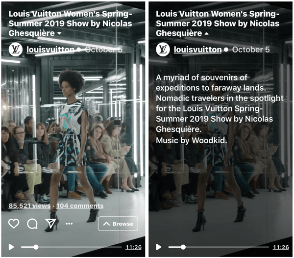 Παράδειγμα της επίδειξης IGTV του Louis Vuitton για την επίδειξη μόδας γυναικών-άνοιξης-καλοκαιριού 2019.