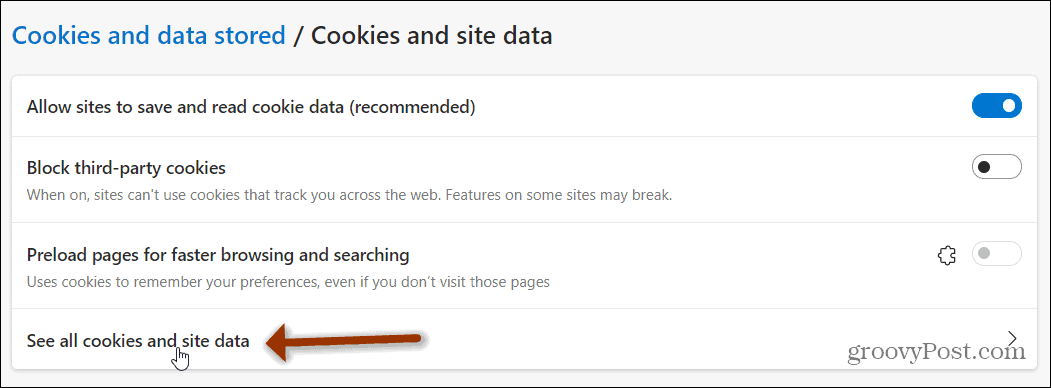 δείτε όλα τα cookie και την άκρη δεδομένων ιστότοπου