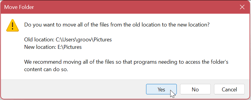 Μετακίνηση προεπιλεγμένων φακέλων χρήστη στα Windows 11