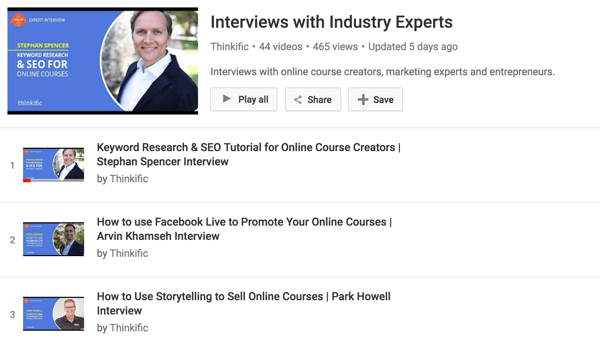 Το κανάλι YouTube της Thinkific έχει μια σειρά συνεντεύξεων με δημιουργούς διαδικτυακών μαθημάτων.
