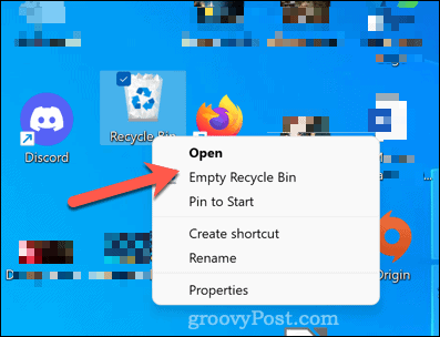 Άδειος κάδος ανακύκλωσης στα Windows 11