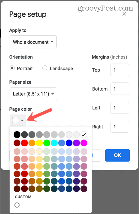 Χρώμα σελίδας Εγγράφων Google