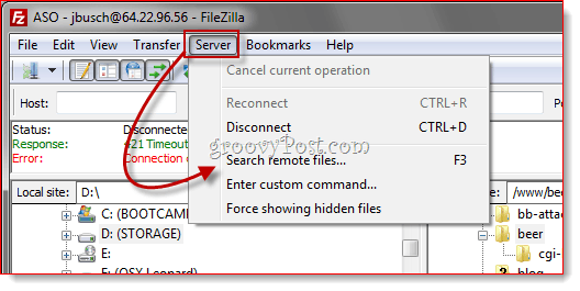 Απομακρυσμένη αναζήτηση αρχείων FTP FileZilla