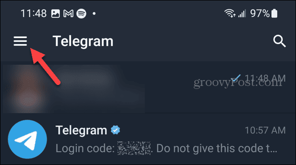 Κουμπί μενού στο Telegram στο Android