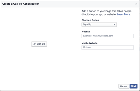 Κουμπί παρότρυνσης για δράση σελίδας Facebook